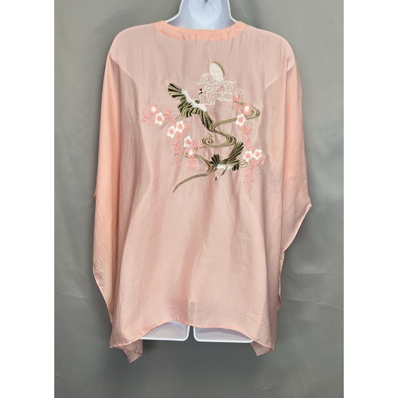 ANTHROPOLOGIE Floreat Bohemian Pink Peach Embroidered Poncho One Size - Picture 9 of 16